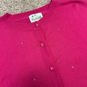 The Quacker Factory Pink Rhinestone Button Front Cardigan Sweater Women's 2X